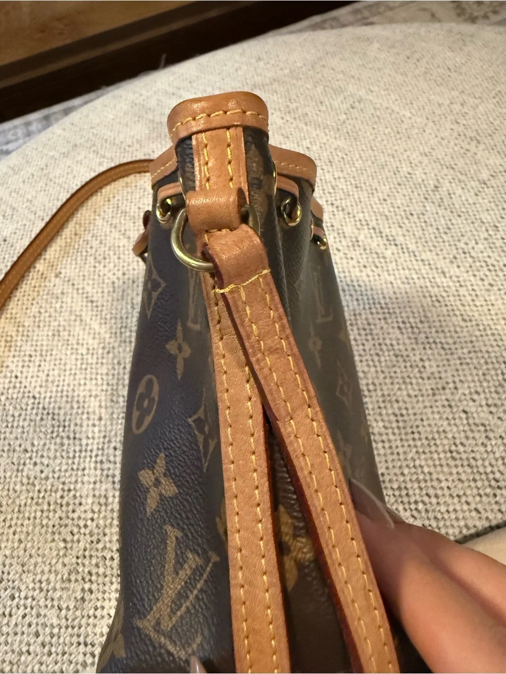 Authentic Louis Vuitton Monogram Nano Noe Crossbody in Brown and Tan